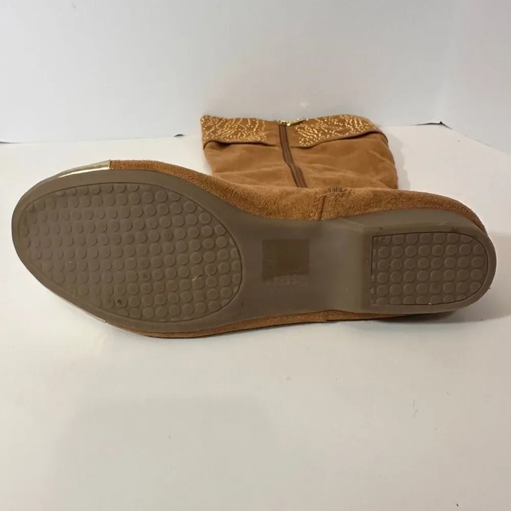 Joann Boyce Studded Captoe Boots Faux Suede Brown | Women Size 9